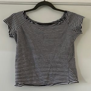 Brandy Melville Navy and White Striped T-Shirt